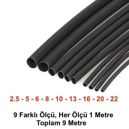 Isıyla Daralan Makaron Kablo Seti (9 Çeşit Herbiri 100 Cm) 9 Metre