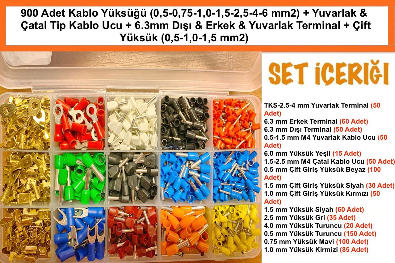 800 Parça pabuc, yüksük, çatal, dışı terminal kablo ucu seti