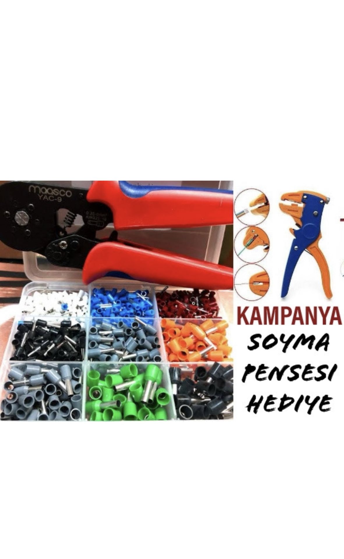 1200 Adet izoleli Kablo Yüksük 0.5-6mm2 + Yac-9 + Soyma (Hediye)