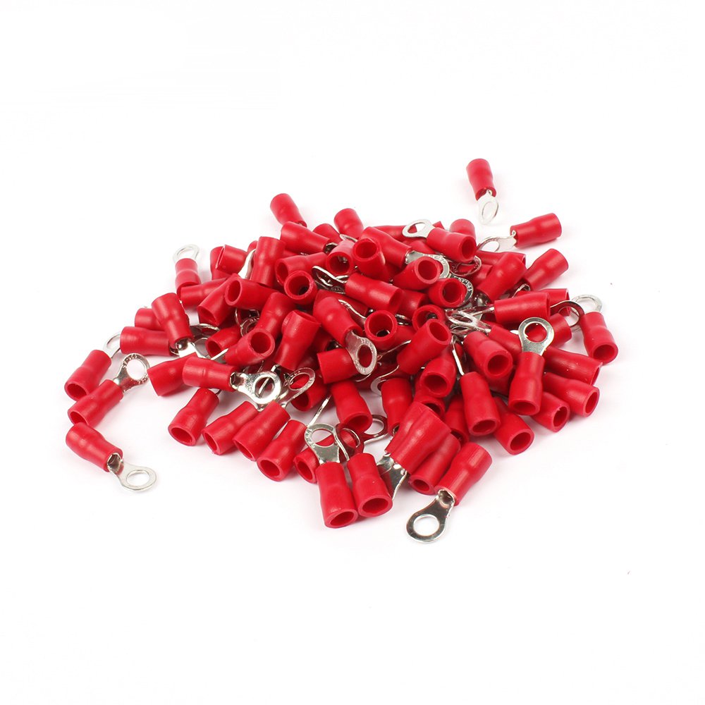 200 Adet Kırmızı Yuvarlak kablo pabucu 0.5-1.5 mm M4 Delikli