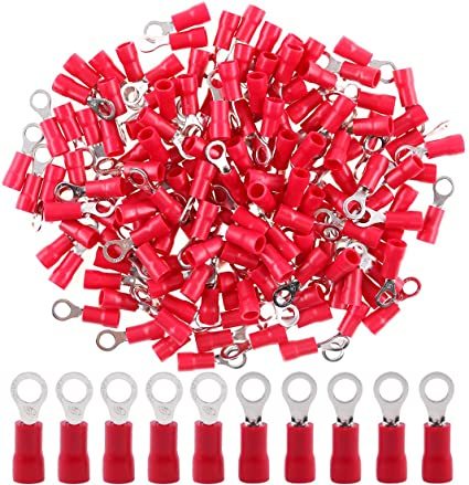 200 Adet Kırmızı Yuvarlak kablo pabucu 0.5-1.5 mm M6 Delikli