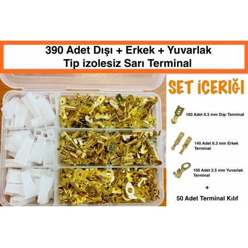 390 Adet Dışı + Erkek Sarı Açık Terminal ve sarı topraklama terminal (Oto Tip Pabuç)