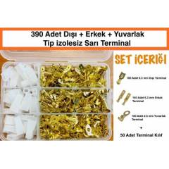 390 Adet Dışı + Erkek Sarı Açık Terminal ve sarı topraklama terminal (Oto Tip Pabuç)