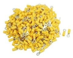 100 Adet Sarı Yuvarlak kablo pabucu 4-6 mm M4 Delikli