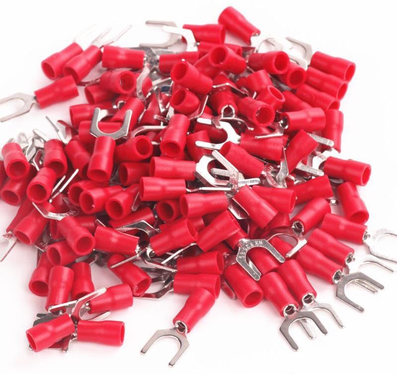 200 Adet Kırmızı Çatal Tip kablo pabucu 0.5-1.5 mm M6 Delikli