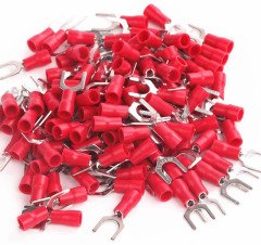 200 Adet Kırmızı Çatal Tip kablo pabucu 0.5-1.5 mm M6 Delikli