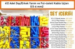 412 Parça setli Dışı/erkek izoleli kablo ucu pabuç 0.5-6