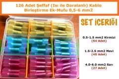 126 Adet Şeffaf Daralanlı Şeffaf Kablo Birleştirici Ek mufu 0.5-6 mm