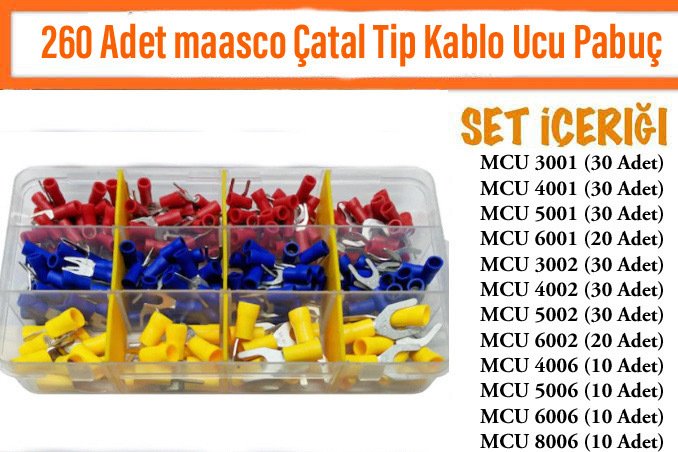 260 Parça İzoleli Çatal Terminal Pabuç - M4/M5/M6 Delikli 1.5-6 mm