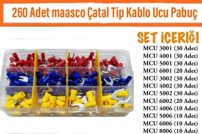 260 Parça İzoleli Çatal Terminal Pabuç - M4/M5/M6 Delikli 1.5-6 mm