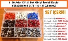 1150 Adet Tek ve Çift Girişli Kablo Yüksük 1,0-1,5-2,5 mm
