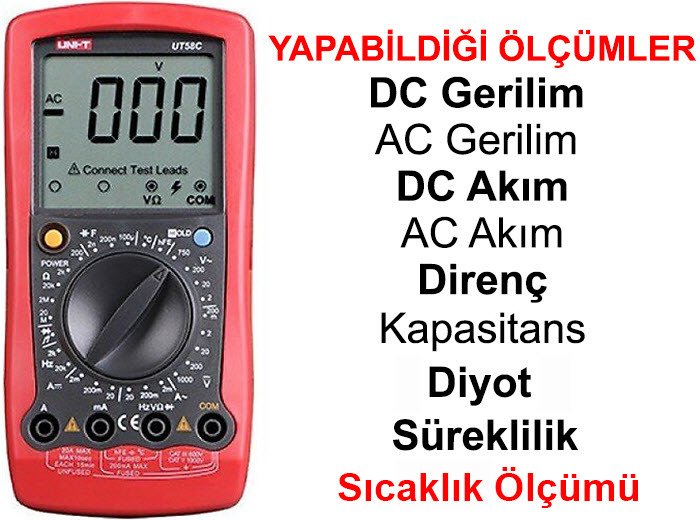 UT-58D Dijital Multimetre AC/DC/1000V/20A + Hediye