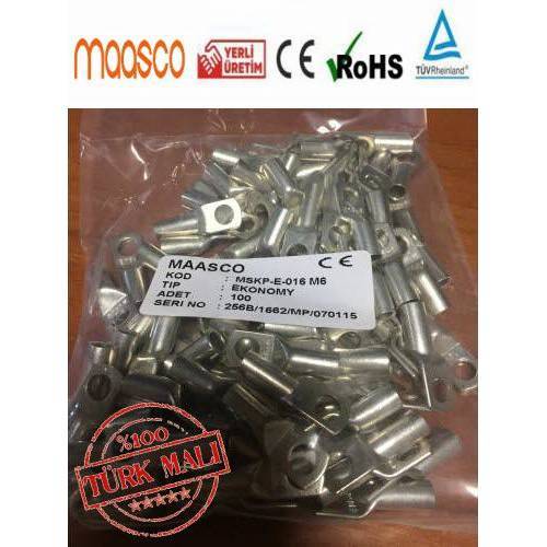 SKP 16mm2 M6/M8/M10 Delik Sıkmalı Kablo Pabucu S-16-M8 (kalın Tip) - 50 Adet