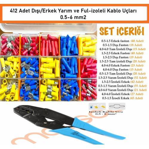412 Adet Dışı/erkek izoleli kablo ucu + YYT-7 Sıkma Pensesi