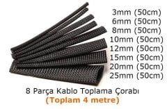 8 Çeşit Kablo Toplama Çorap seti (Toplam = 4 Mt)