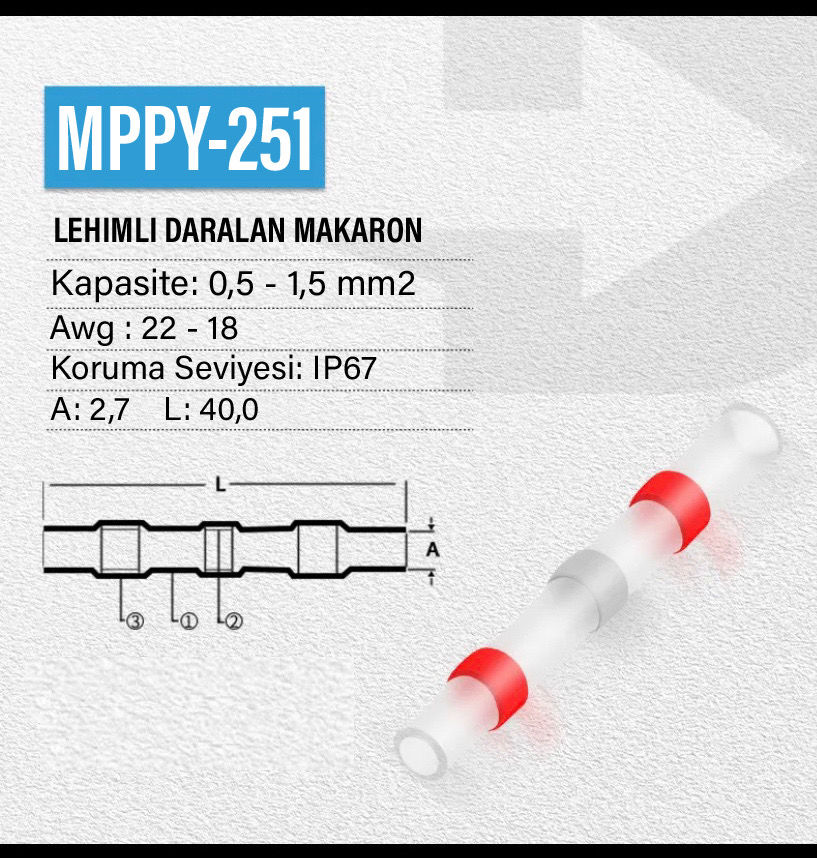 Şeffaf Lehimli EK MUF (daralan makaron) Kablo Birleştirici (Su Geçirmez) Kirmizi (0.5-1.5 mm2) - 5 Adet