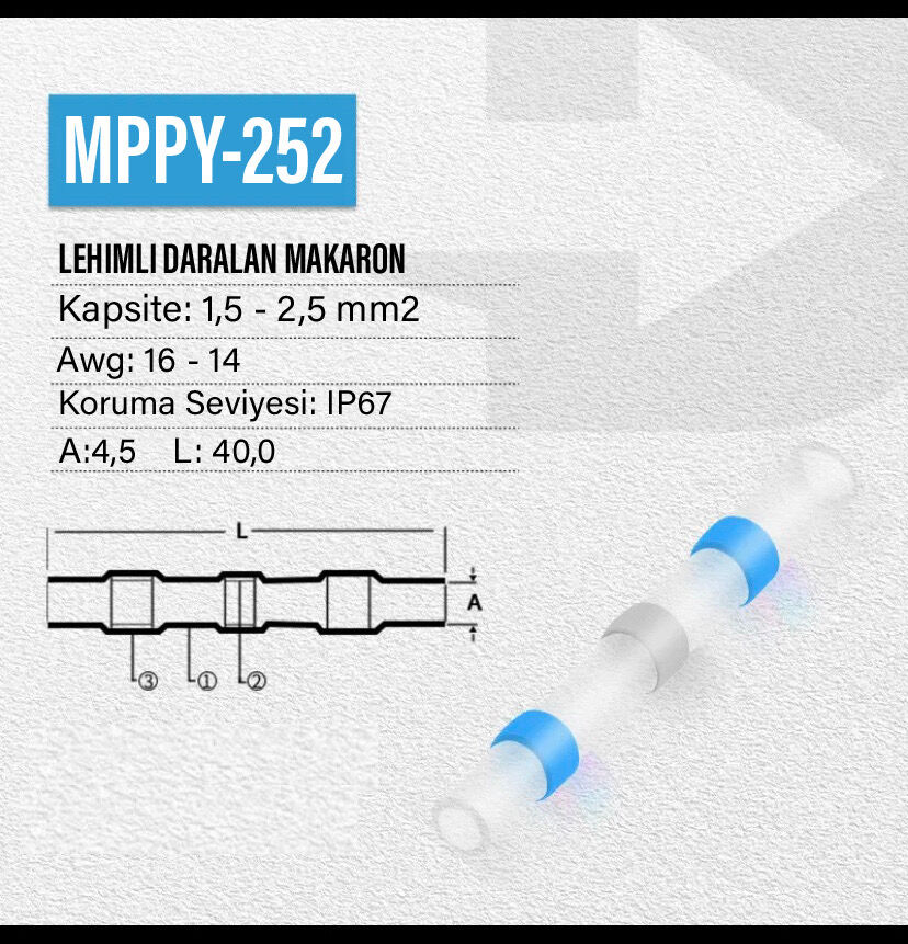 Şeffaf Lehimli EK MUF (daralan makaron) Kablo Birleştirici (Su Geçirmez) Mavi (1.5-2.5 mm2) - 5 Adet