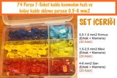 (74 Parça) T-Soket kablo kesmeden hızlı ve kolay kablo ekleme seti
