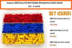 Maasco 260 parça sıkmalı ek muf - izoleli kablo birleştirici seti