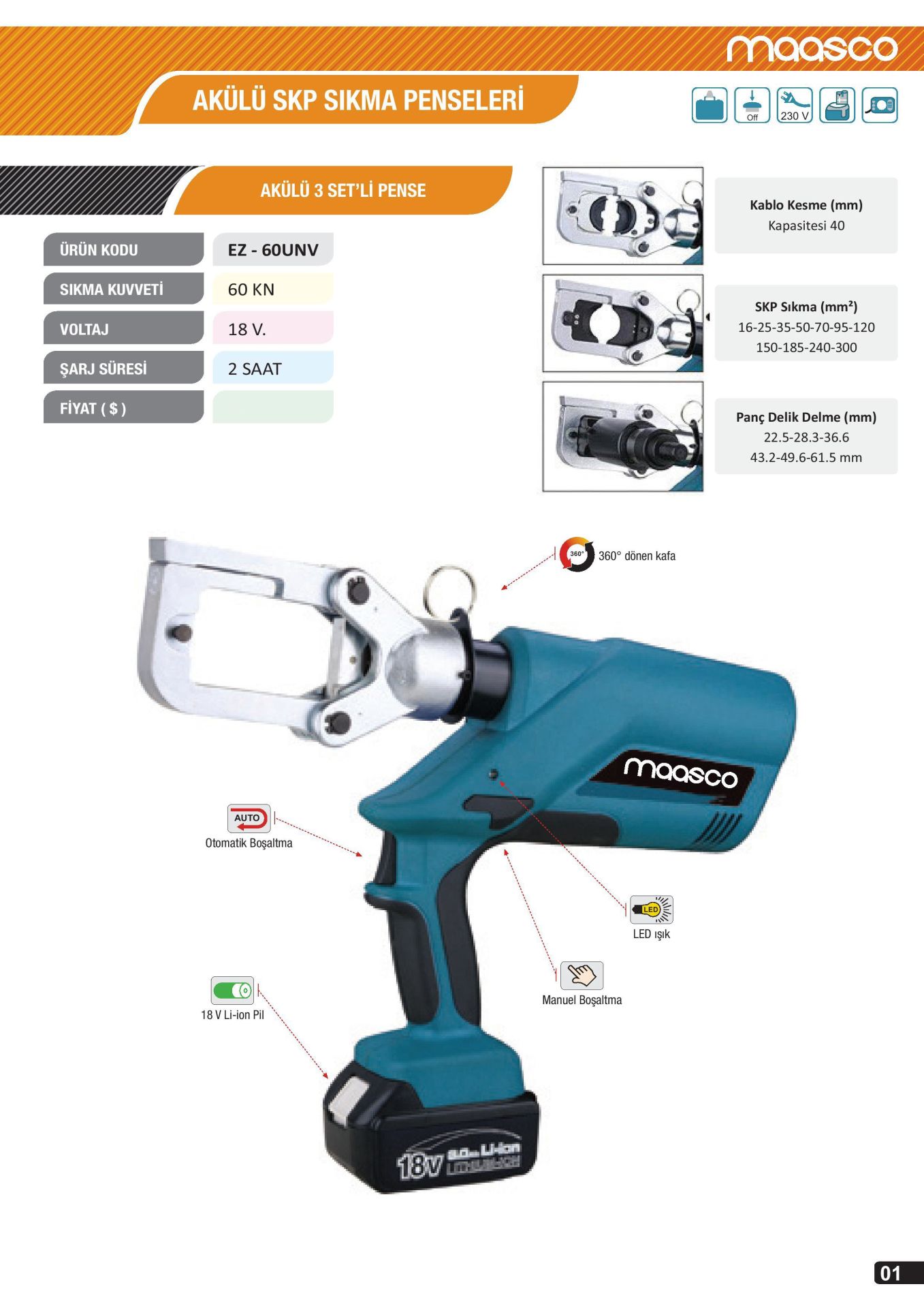 Zupper ED-60unv Akulu Pabuç Sıkma + Kablo Kesme + Panç Delme