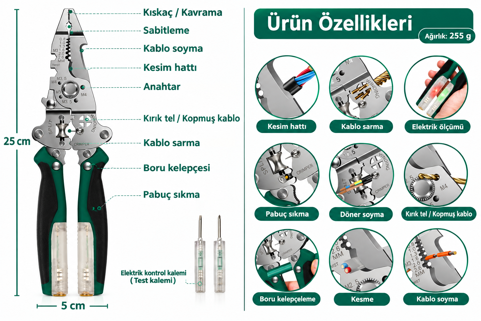 Voltaj ölçer Çok fonksiyonlu Kablo Soyma, Sıyırma, Kesme Pensesi